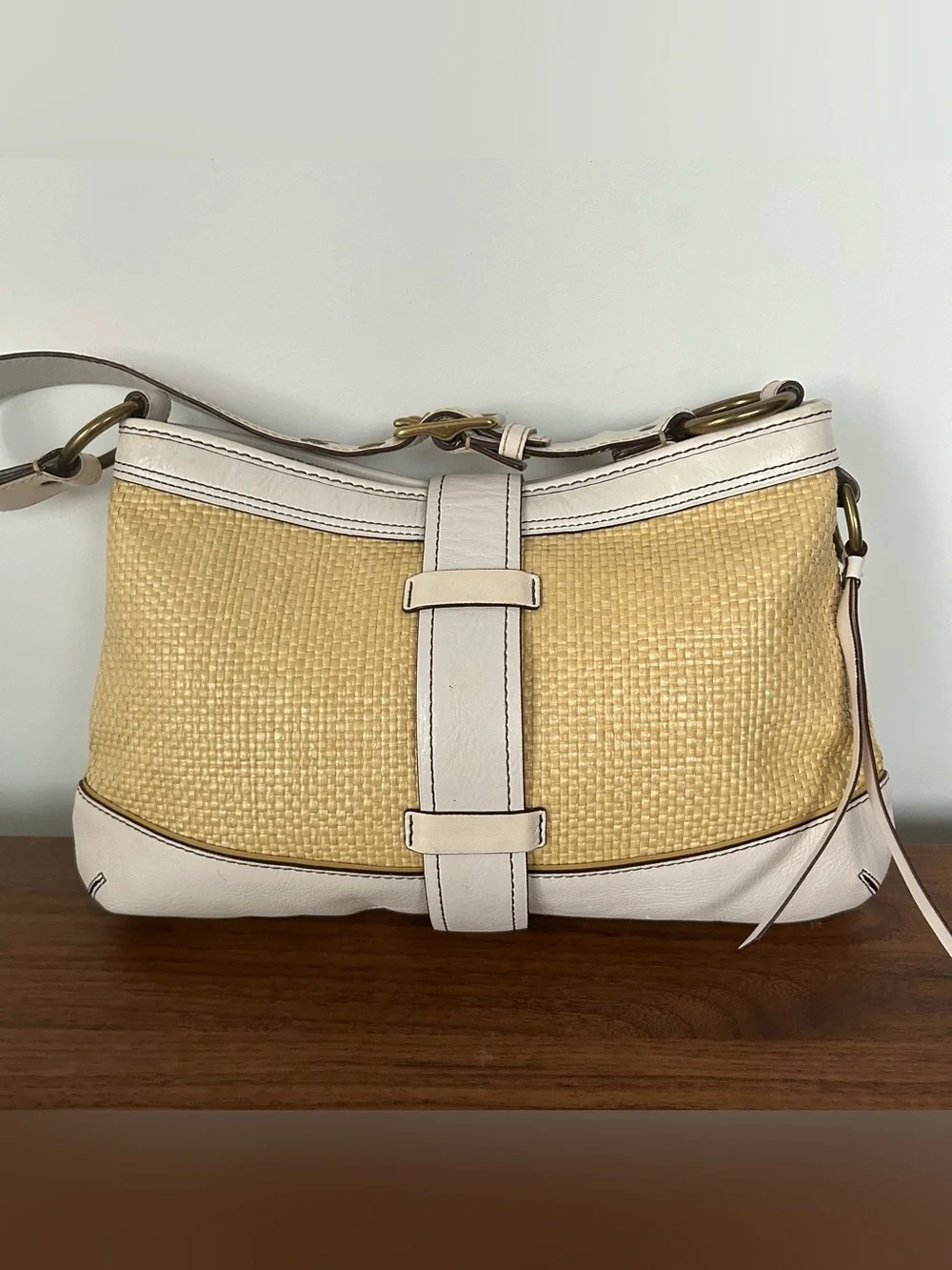 Vintage Coach Legacy Woven Straw Shoulder Bag